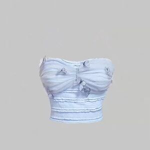 ▫️Blue Ruched Strapless Crop Top